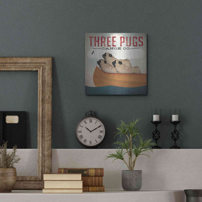 Luxe Metal Art 'Three Pugs in a Canoe V3' by Ryan Fowler, Metal Wall Art,12x12