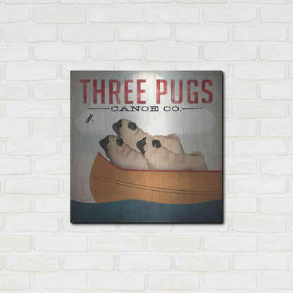 Luxe Metal Art 'Three Pugs in a Canoe V3' by Ryan Fowler, Metal Wall Art,24x24