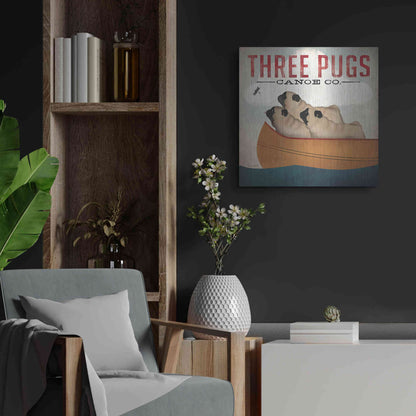 Luxe Metal Art 'Three Pugs in a Canoe V3' by Ryan Fowler, Metal Wall Art,24x24