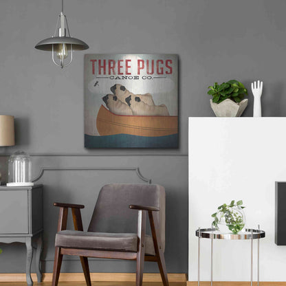 Luxe Metal Art 'Three Pugs in a Canoe V3' by Ryan Fowler, Metal Wall Art,24x24