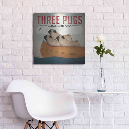 Luxe Metal Art 'Three Pugs in a Canoe V3' by Ryan Fowler, Metal Wall Art,24x24