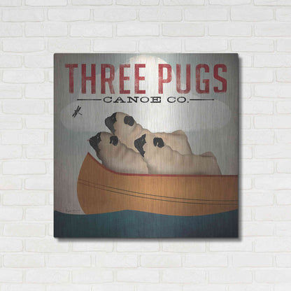 Luxe Metal Art 'Three Pugs in a Canoe V3' by Ryan Fowler, Metal Wall Art,36x36