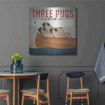 Luxe Metal Art 'Three Pugs in a Canoe V3' by Ryan Fowler, Metal Wall Art,36x36