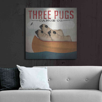 Luxe Metal Art 'Three Pugs in a Canoe V3' by Ryan Fowler, Metal Wall Art,36x36