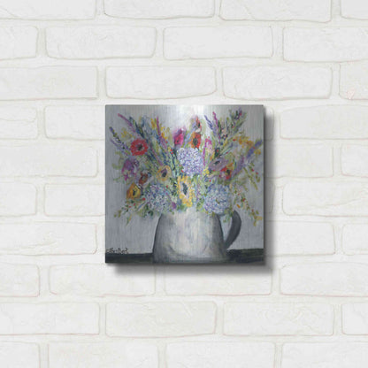 Luxe Metal Art 'Hydrangeas in Pitcher' by Roey Ebert, Metal Wall Art,12x12