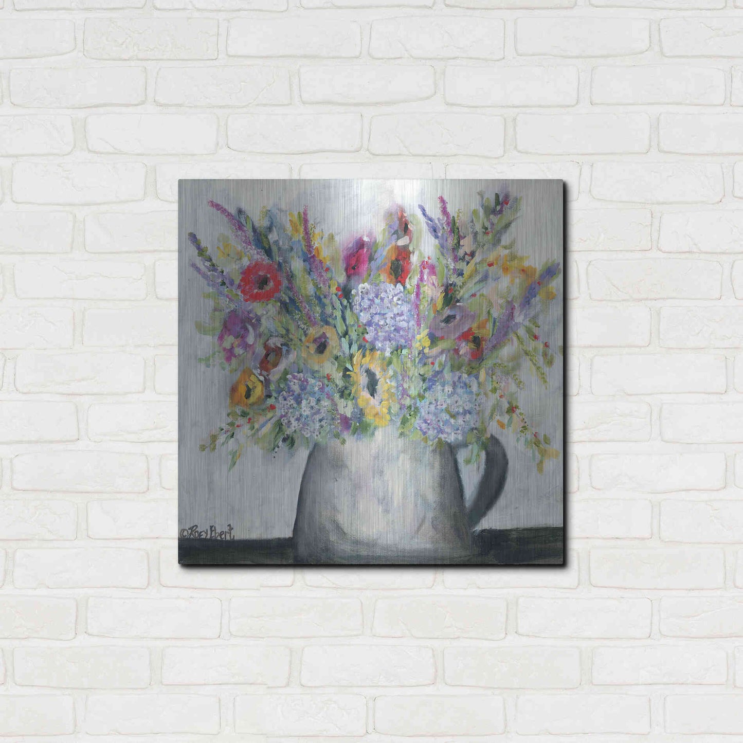 Luxe Metal Art 'Hydrangeas in Pitcher' by Roey Ebert, Metal Wall Art,24x24