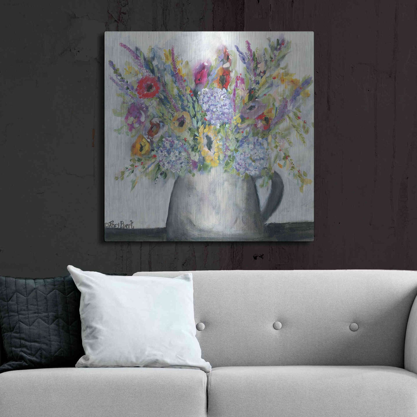 Luxe Metal Art 'Hydrangeas in Pitcher' by Roey Ebert, Metal Wall Art,36x36