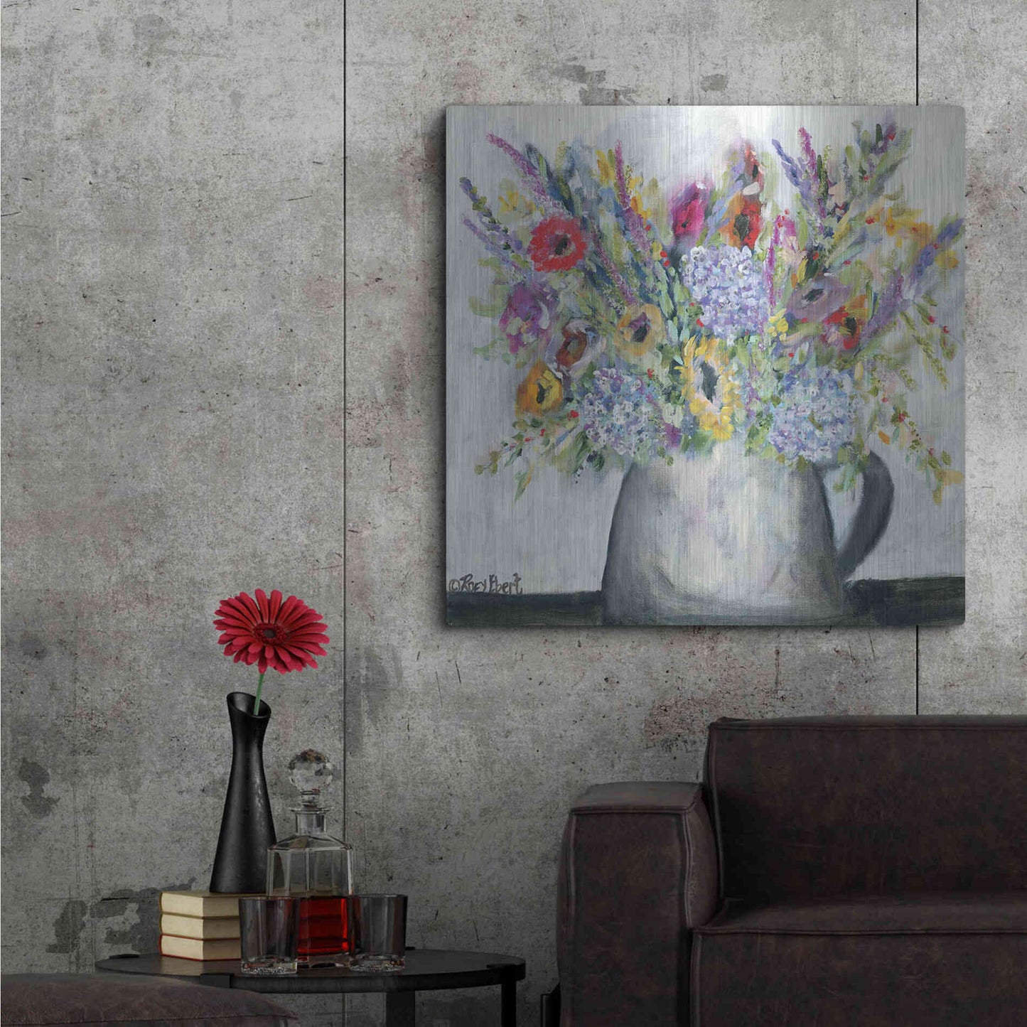 Luxe Metal Art 'Hydrangeas in Pitcher' by Roey Ebert, Metal Wall Art,36x36