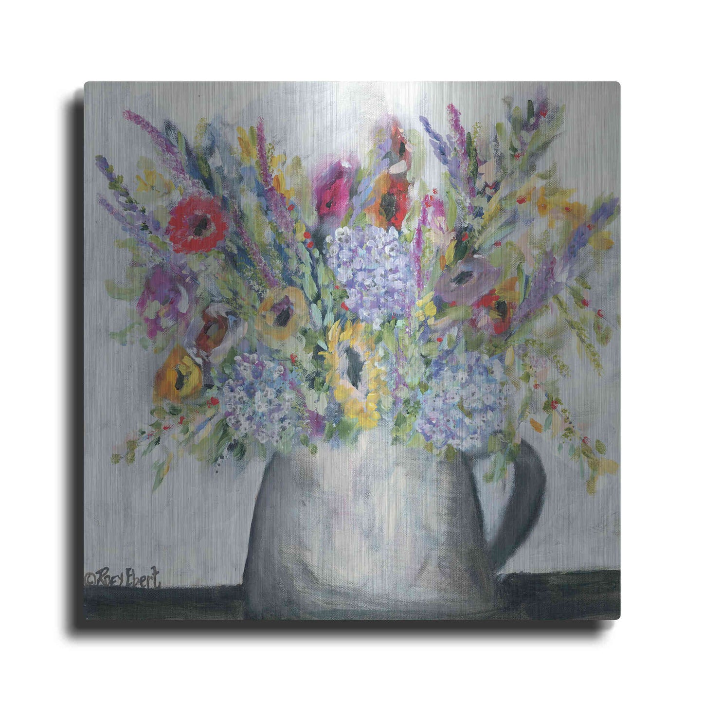 Luxe Metal Art 'Hydrangeas in Pitcher' by Roey Ebert, Metal Wall Art