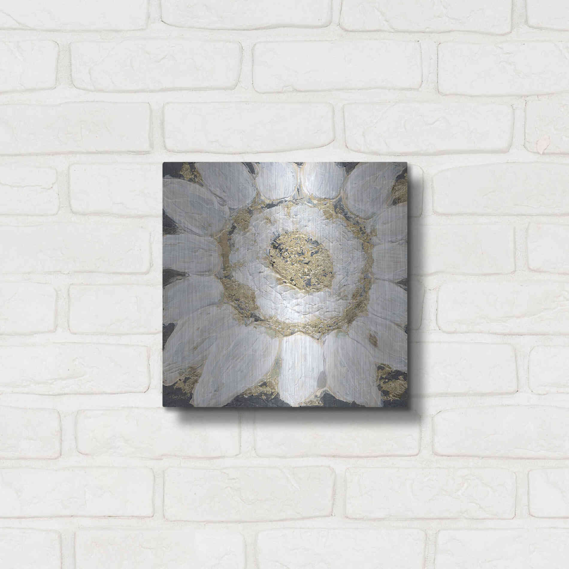 Luxe Metal Art 'Golden Sunflower' by Roey Ebert, Metal Wall Art,12x12