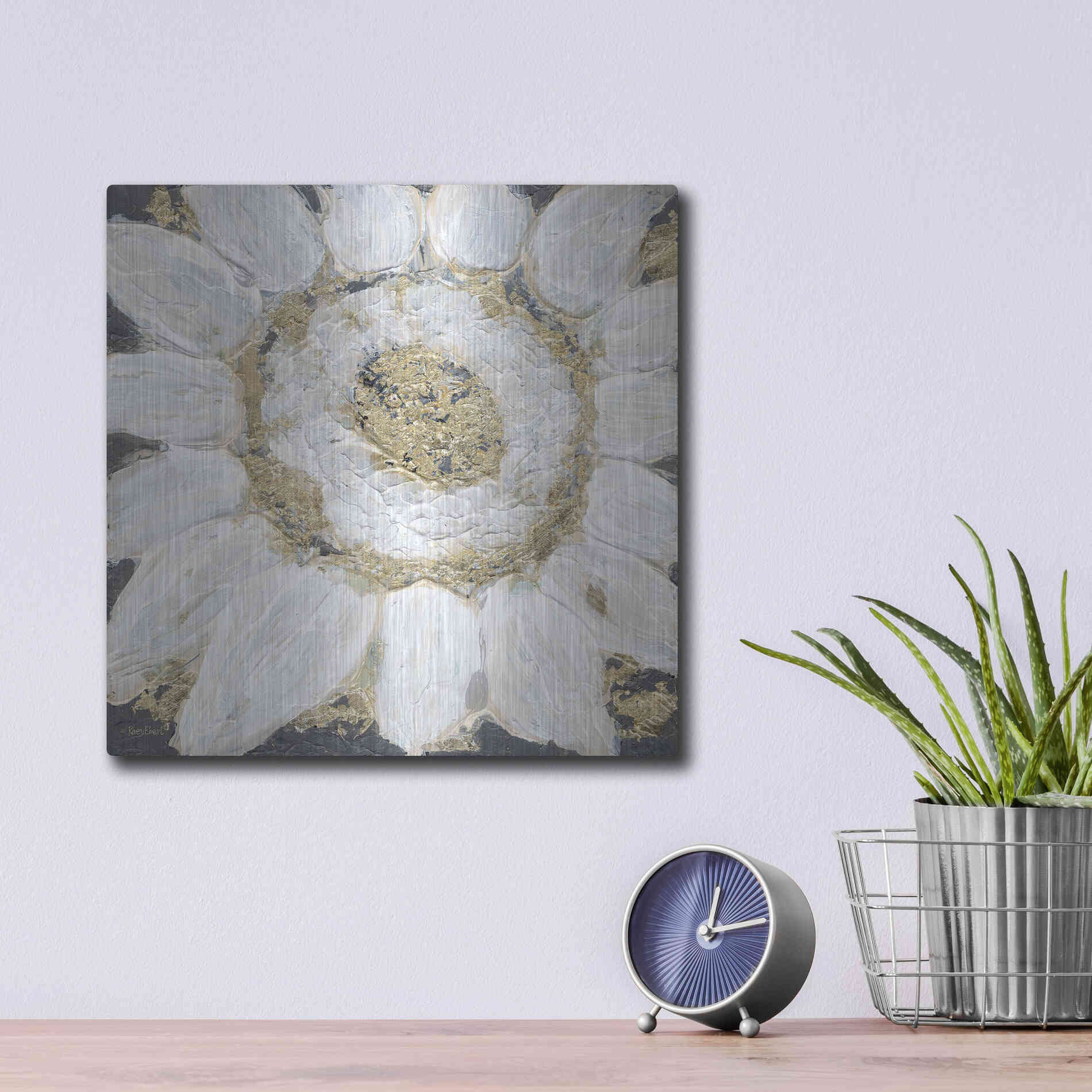 Luxe Metal Art 'Golden Sunflower' by Roey Ebert, Metal Wall Art,12x12