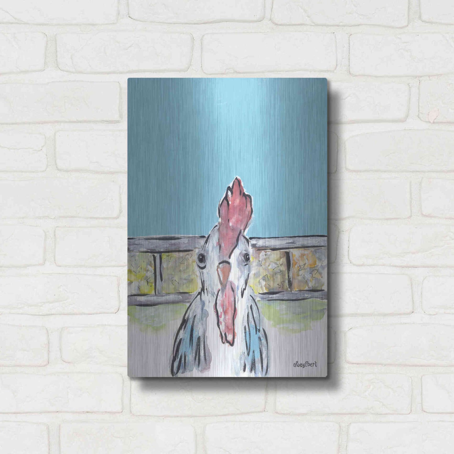 Luxe Metal Art 'Cluck Cluck' by Roey Ebert, Metal Wall Art,12x16