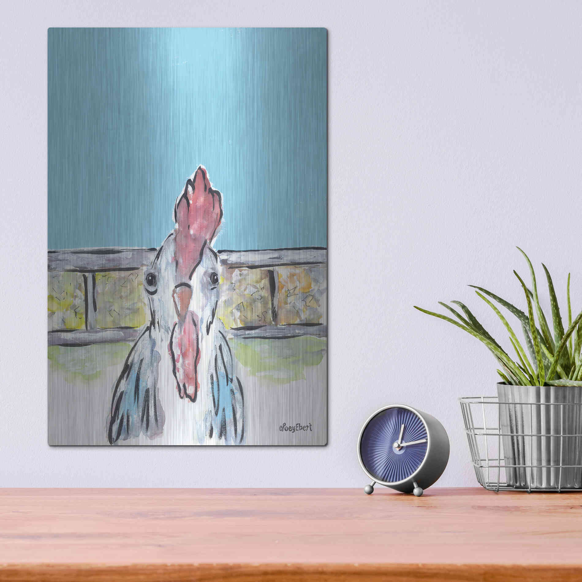 Luxe Metal Art 'Cluck Cluck' by Roey Ebert, Metal Wall Art,12x16