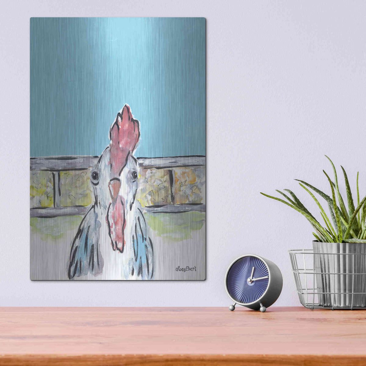 Luxe Metal Art 'Cluck Cluck' by Roey Ebert, Metal Wall Art,12x16