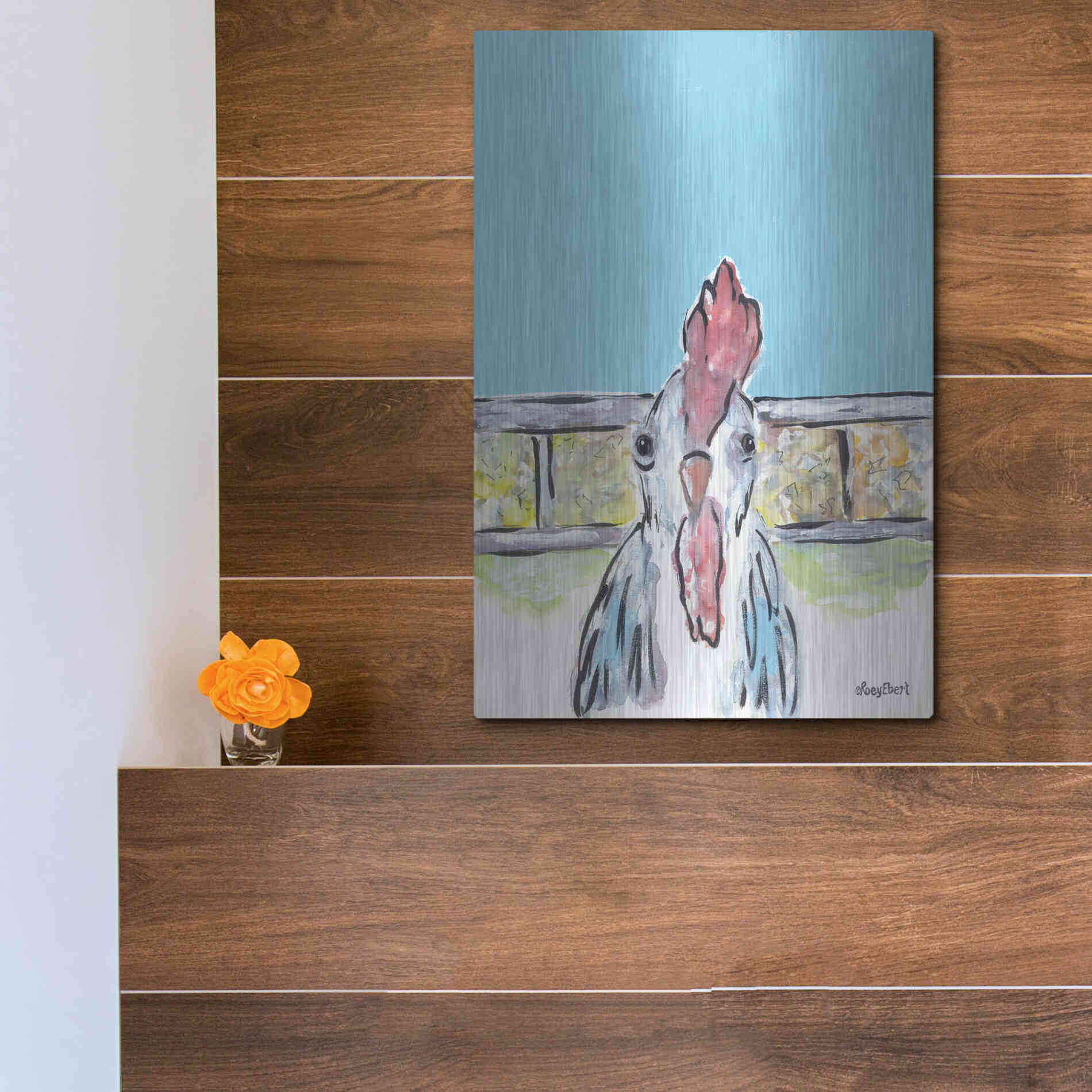 Luxe Metal Art 'Cluck Cluck' by Roey Ebert, Metal Wall Art,12x16