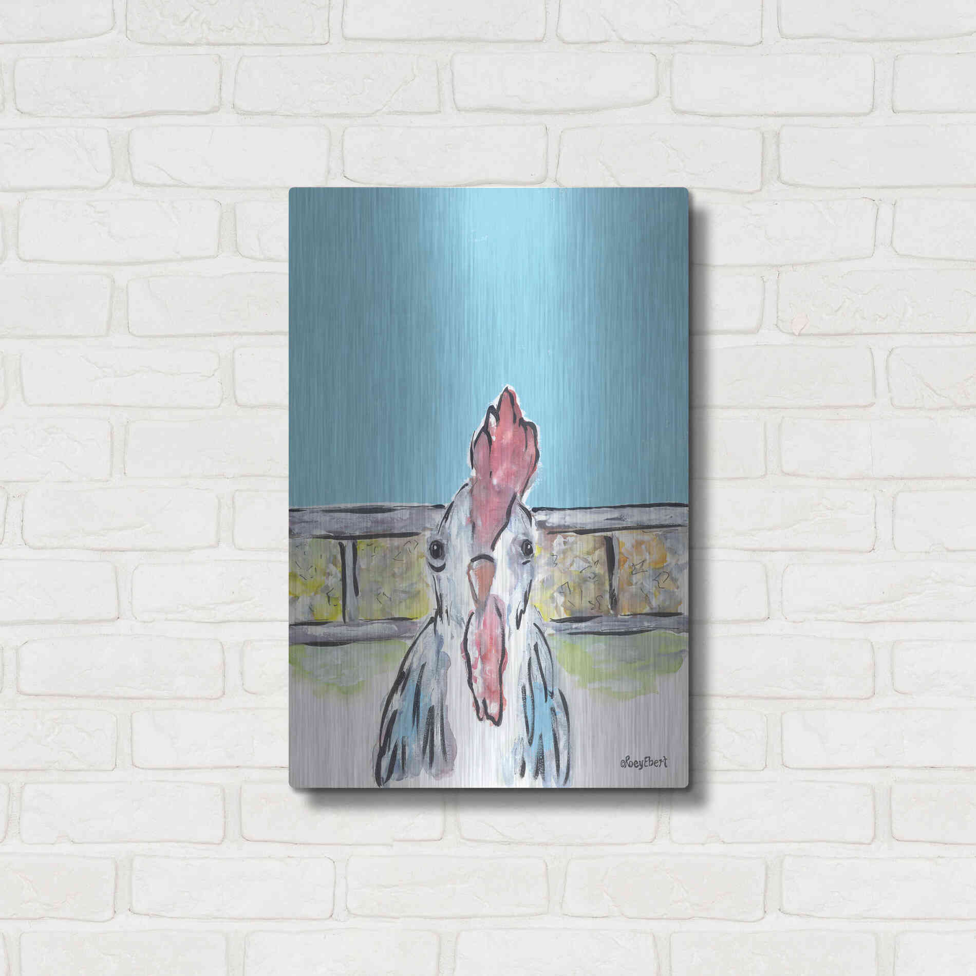 Luxe Metal Art 'Cluck Cluck' by Roey Ebert, Metal Wall Art,16x24