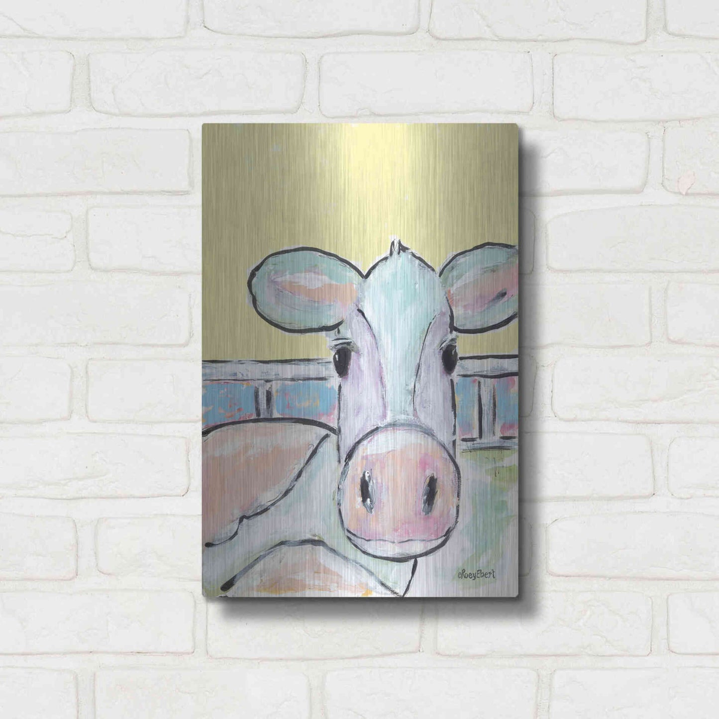 Luxe Metal Art 'Moo Moo' by Roey Ebert, Metal Wall Art,12x16