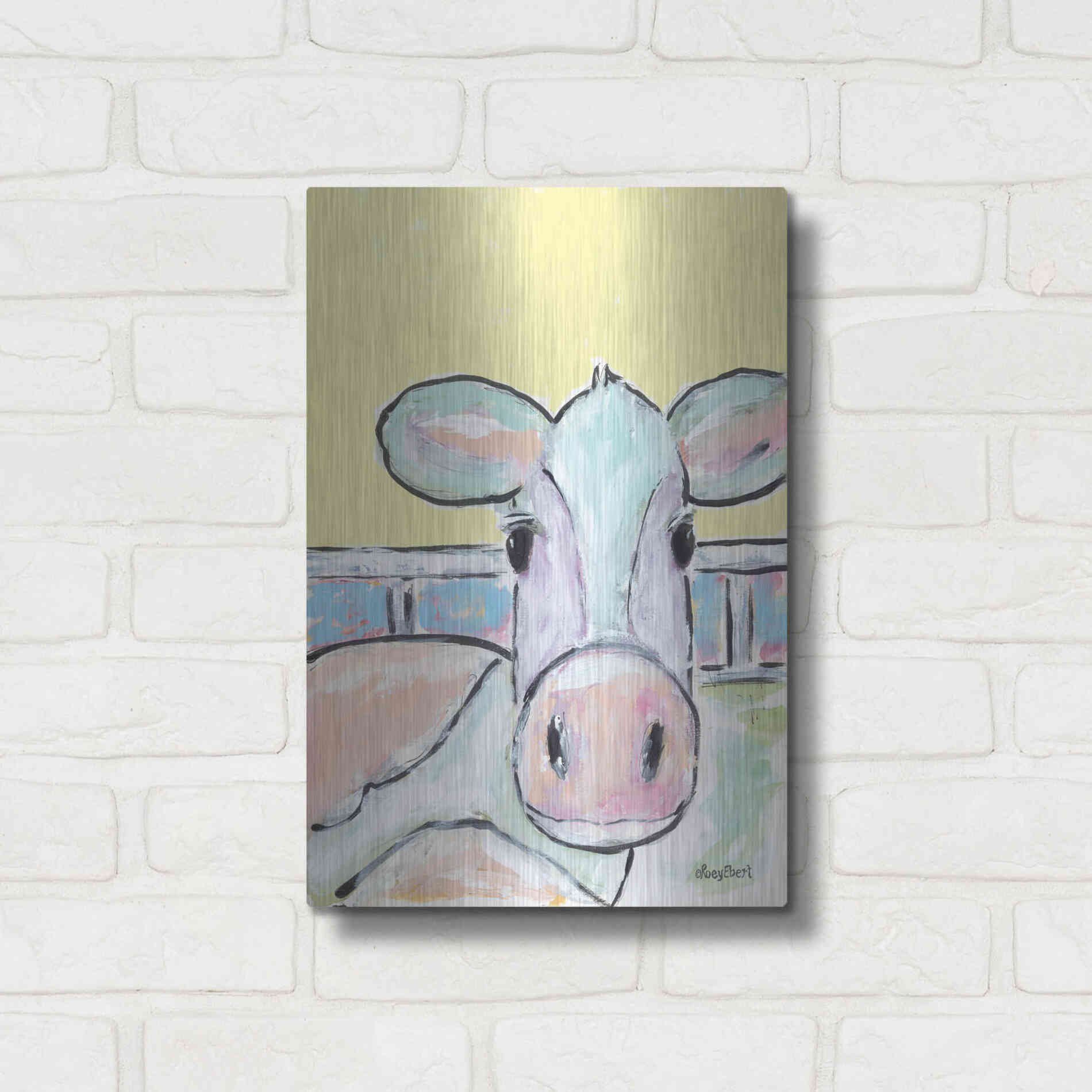 Luxe Metal Art 'Moo Moo' by Roey Ebert, Metal Wall Art,12x16