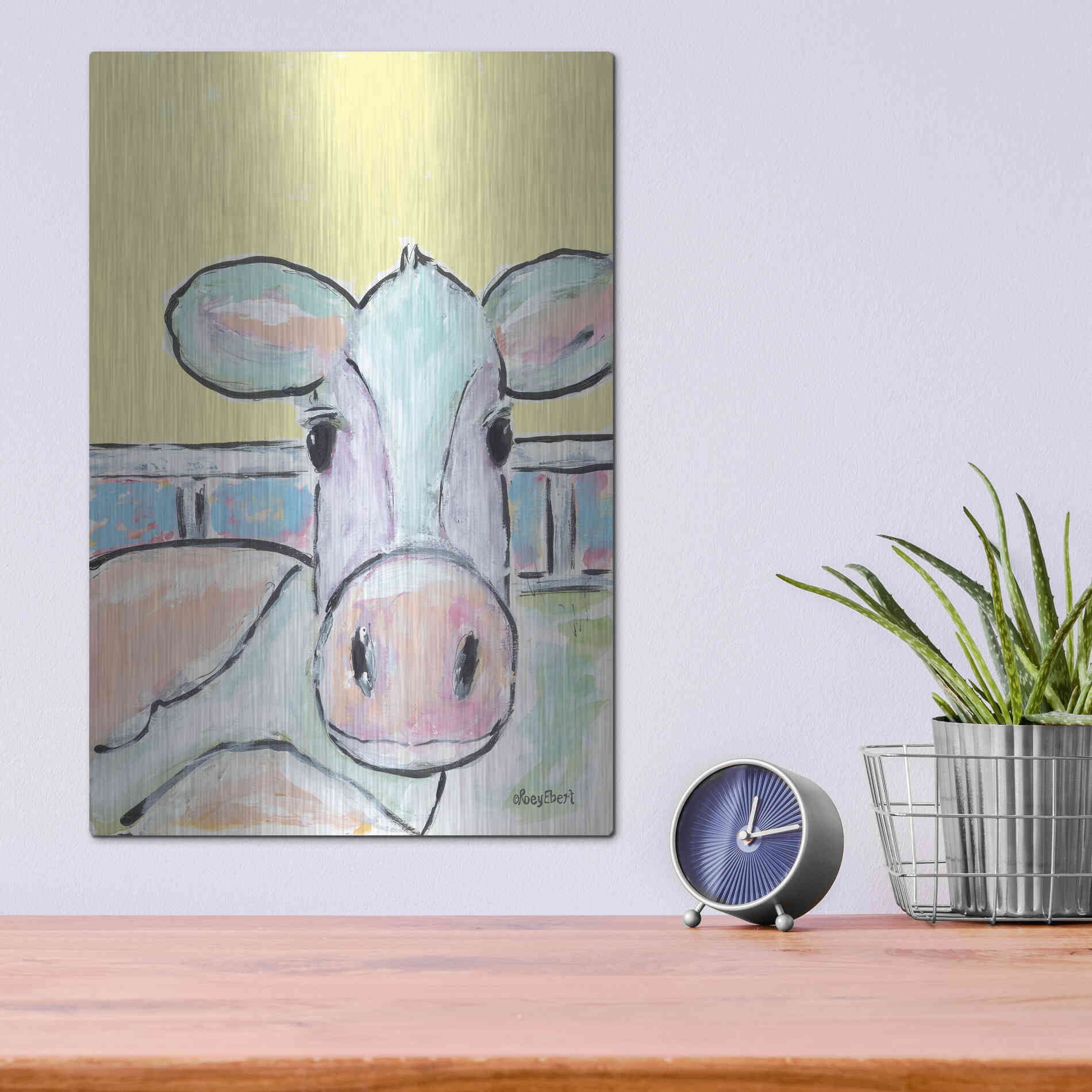 Luxe Metal Art 'Moo Moo' by Roey Ebert, Metal Wall Art,12x16