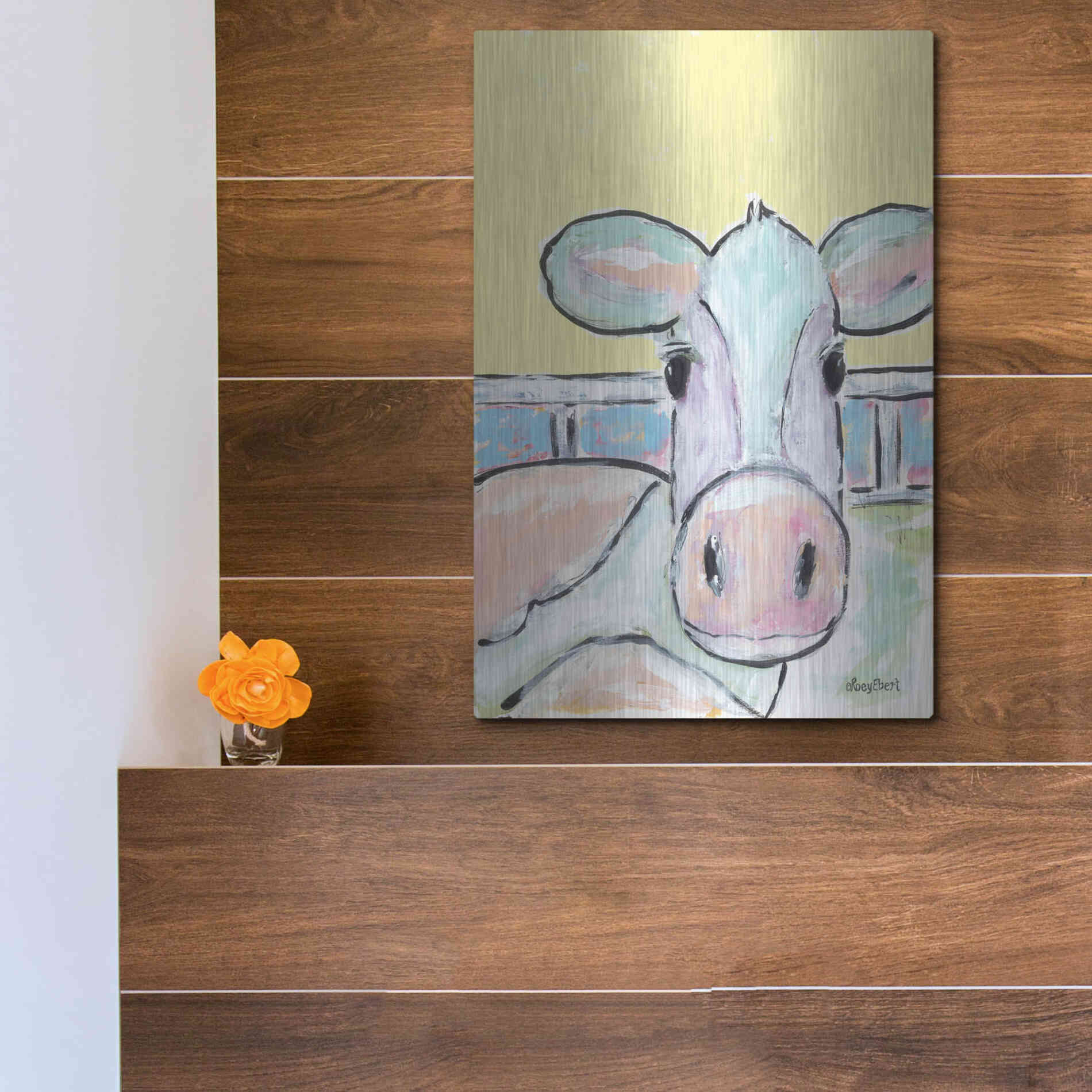 Luxe Metal Art 'Moo Moo' by Roey Ebert, Metal Wall Art,12x16