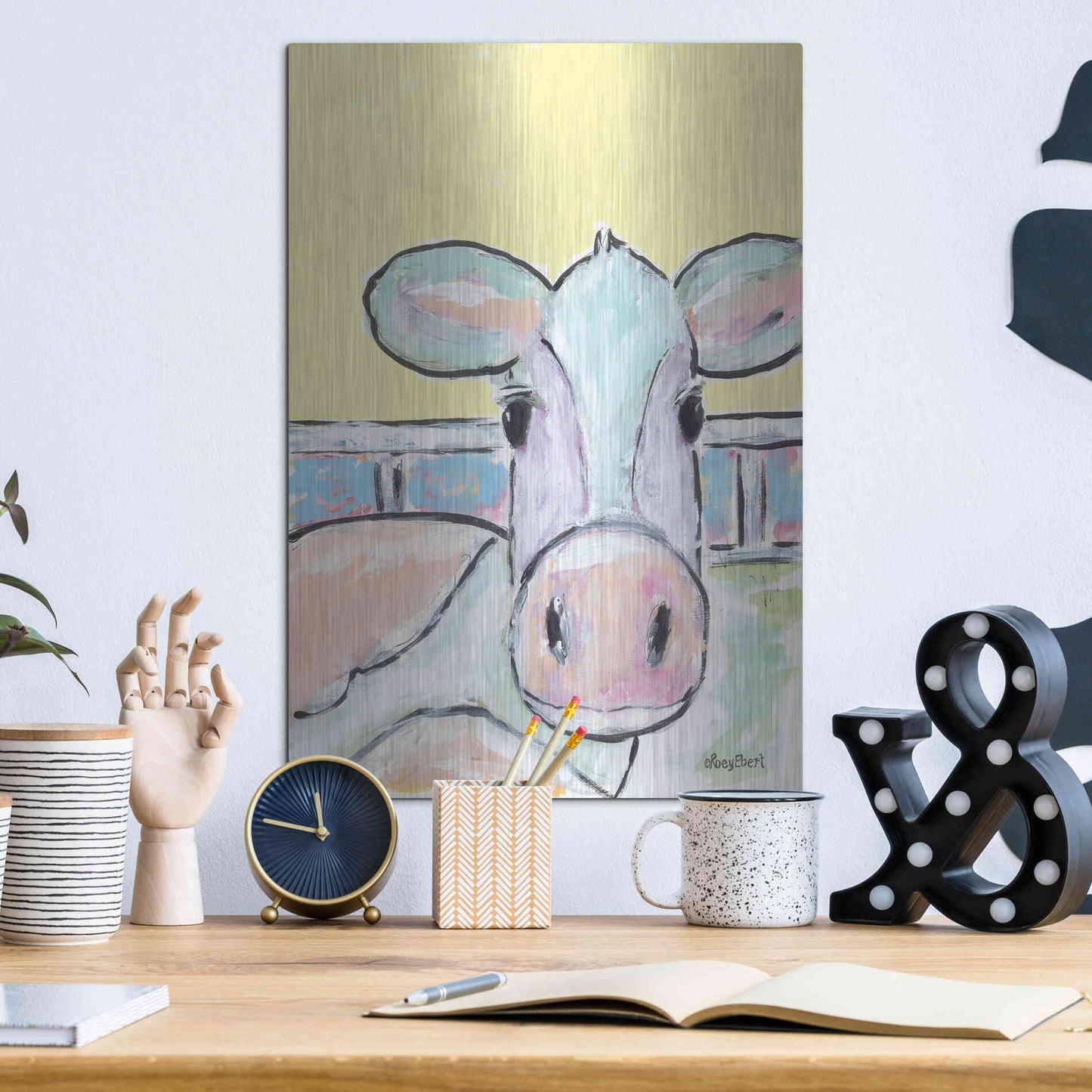 Luxe Metal Art 'Moo Moo' by Roey Ebert, Metal Wall Art,12x16