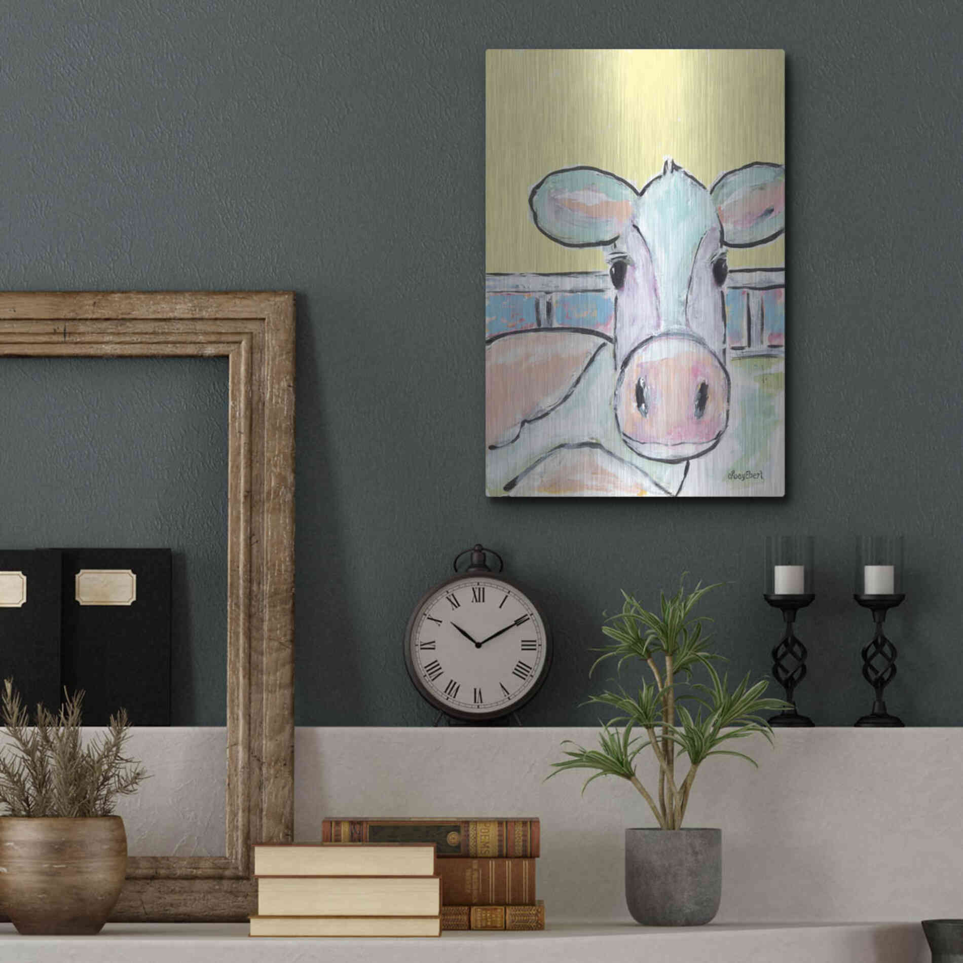 Luxe Metal Art 'Moo Moo' by Roey Ebert, Metal Wall Art,12x16