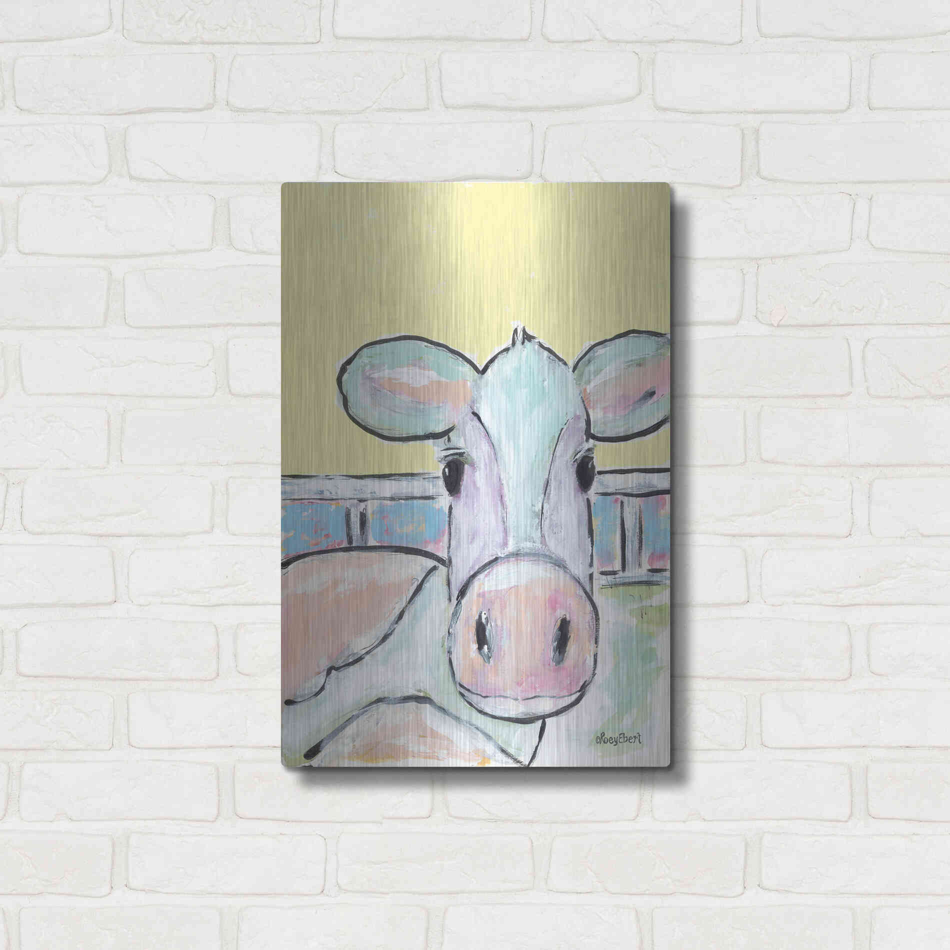 Luxe Metal Art 'Moo Moo' by Roey Ebert, Metal Wall Art,16x24