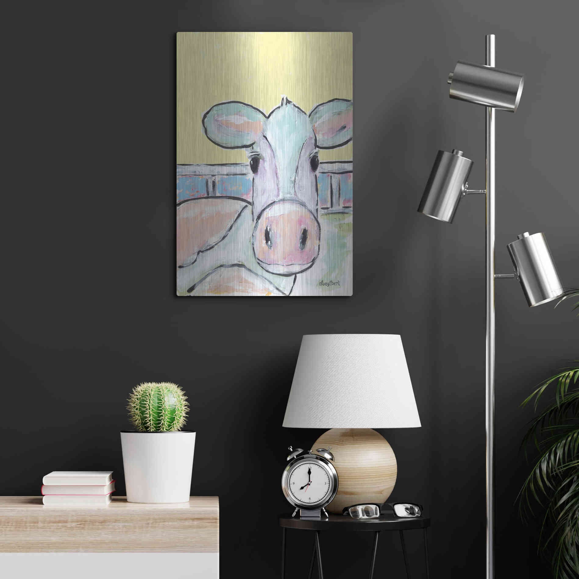 Luxe Metal Art 'Moo Moo' by Roey Ebert, Metal Wall Art,16x24