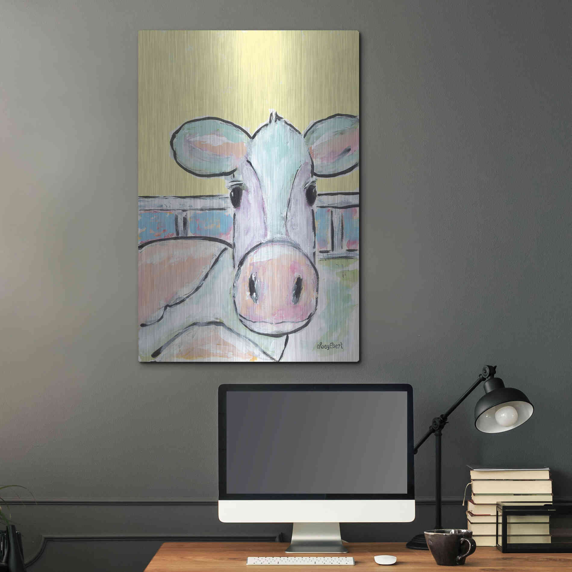 Luxe Metal Art 'Moo Moo' by Roey Ebert, Metal Wall Art,24x36