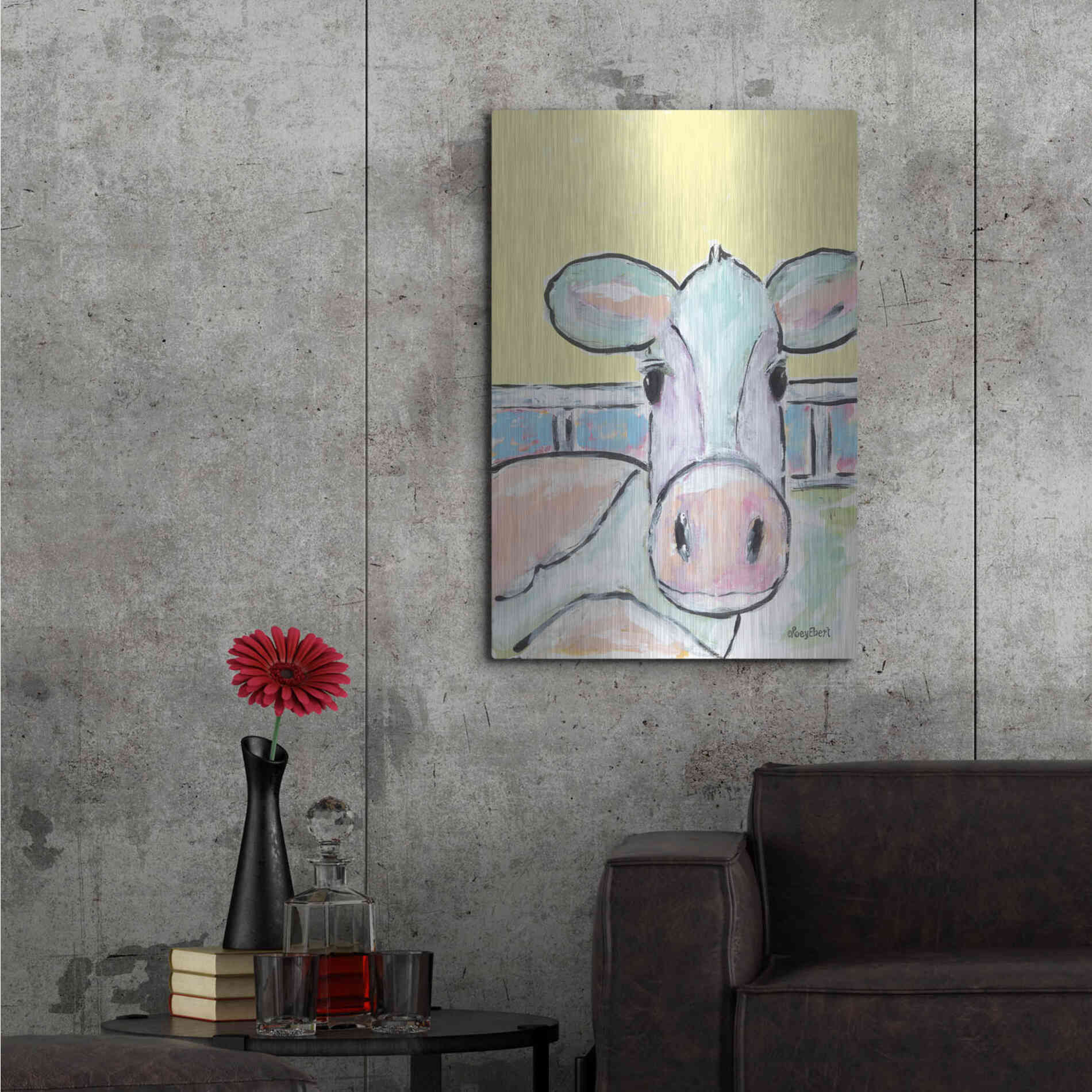 Luxe Metal Art 'Moo Moo' by Roey Ebert, Metal Wall Art,24x36