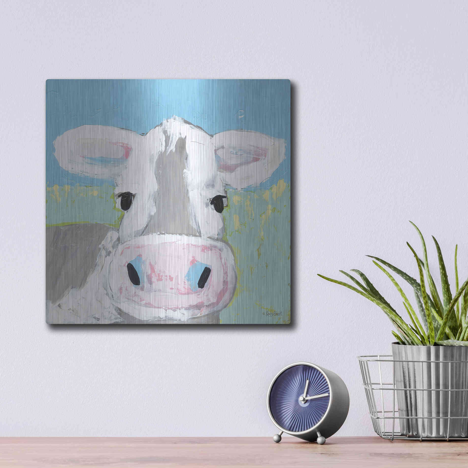 Luxe Metal Art 'Moo' by Roey Ebert, Metal Wall Art,12x12