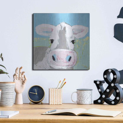 Luxe Metal Art 'Moo' by Roey Ebert, Metal Wall Art,12x12