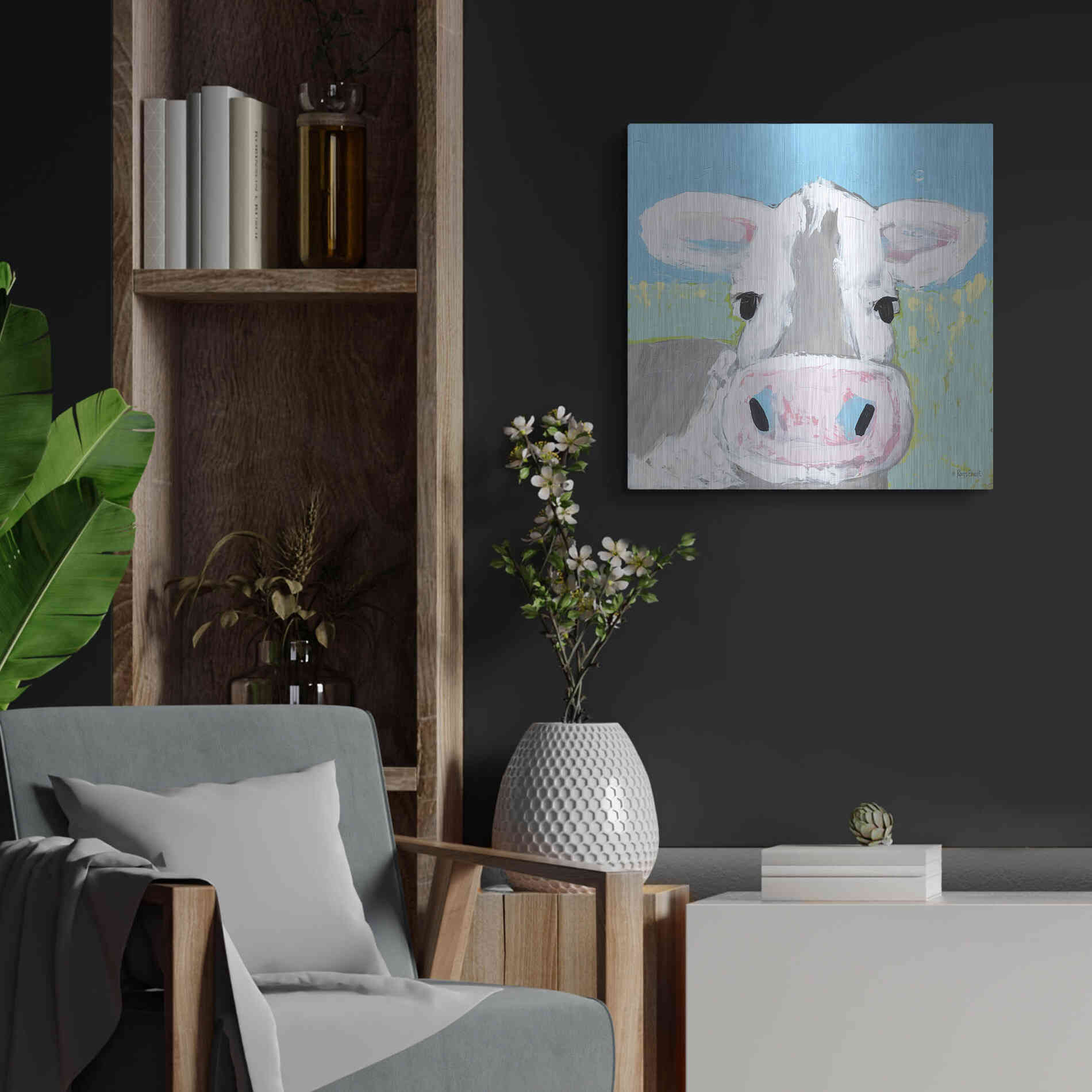 Luxe Metal Art 'Moo' by Roey Ebert, Metal Wall Art,24x24