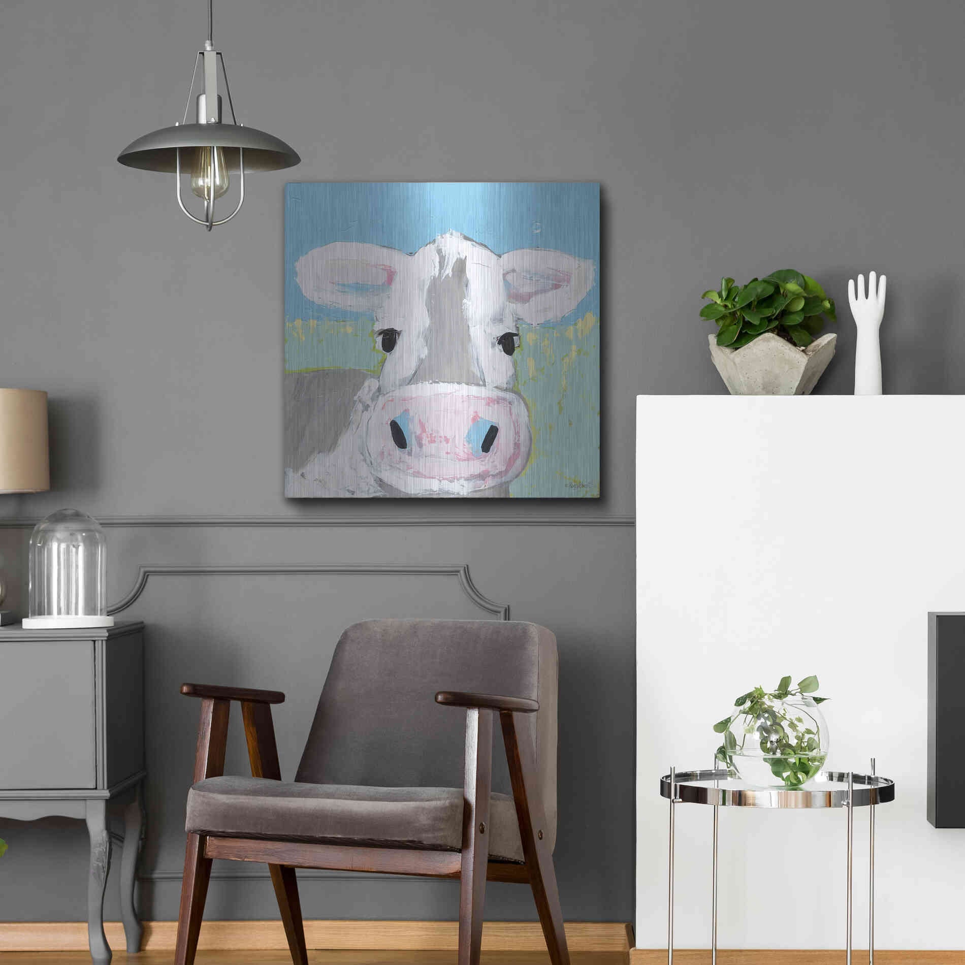 Luxe Metal Art 'Moo' by Roey Ebert, Metal Wall Art,24x24