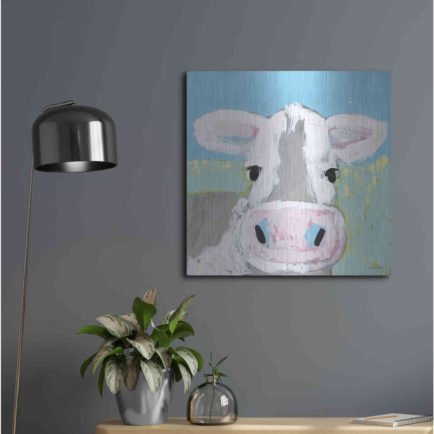 Luxe Metal Art 'Moo' by Roey Ebert, Metal Wall Art,24x24