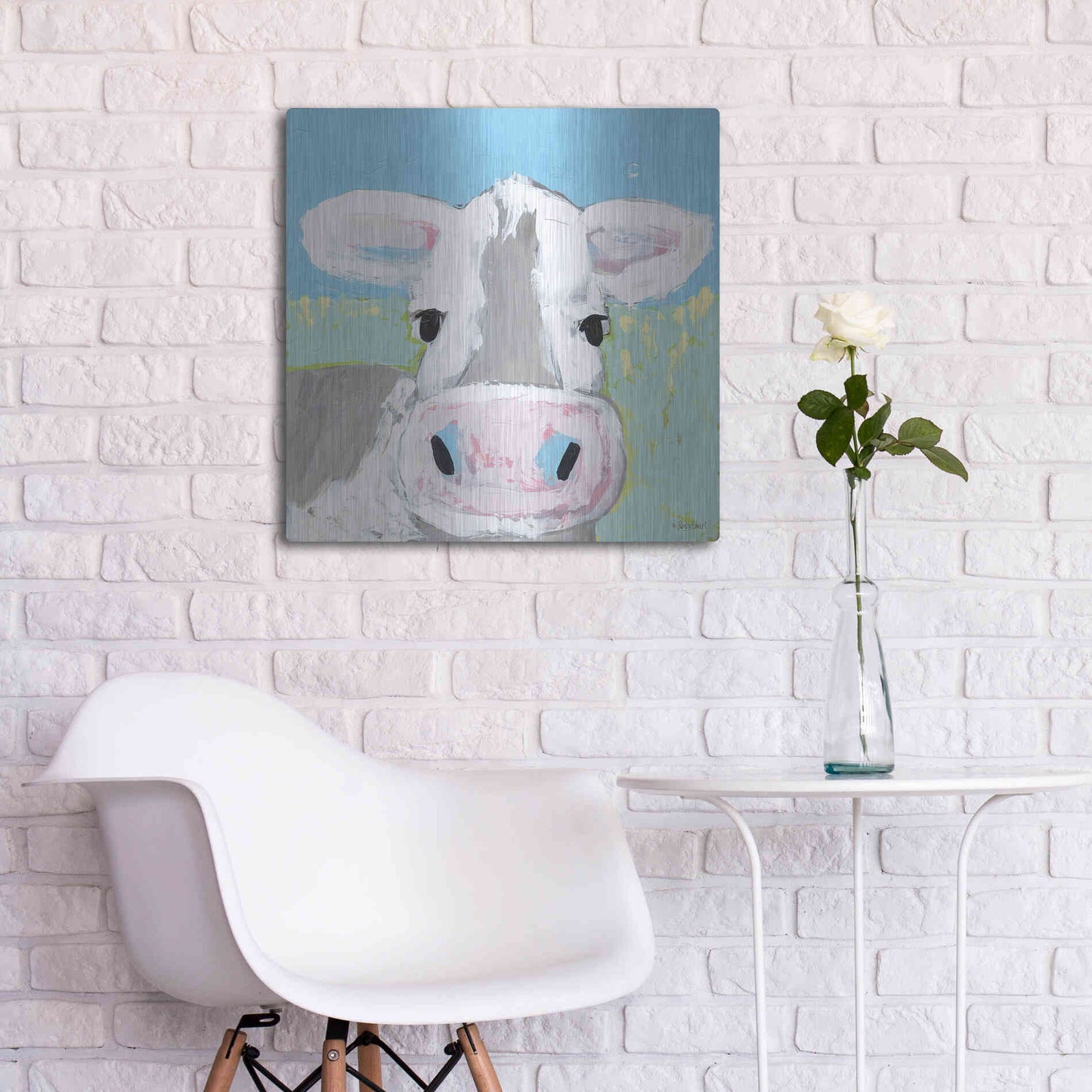 Luxe Metal Art 'Moo' by Roey Ebert, Metal Wall Art,24x24