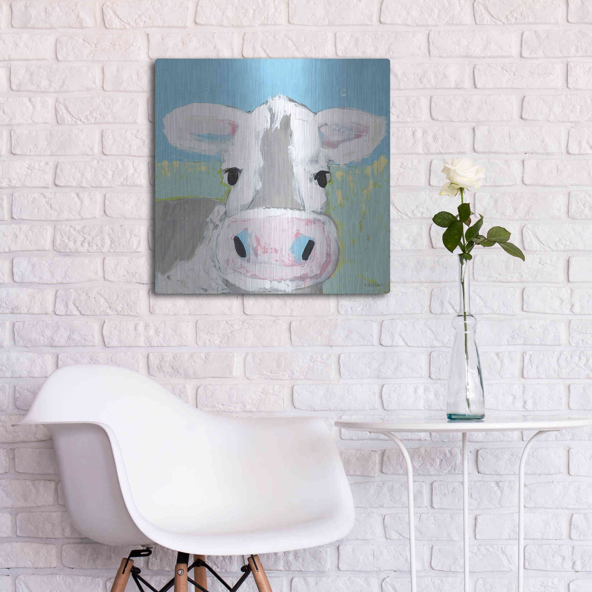 Luxe Metal Art 'Moo' by Roey Ebert, Metal Wall Art,24x24