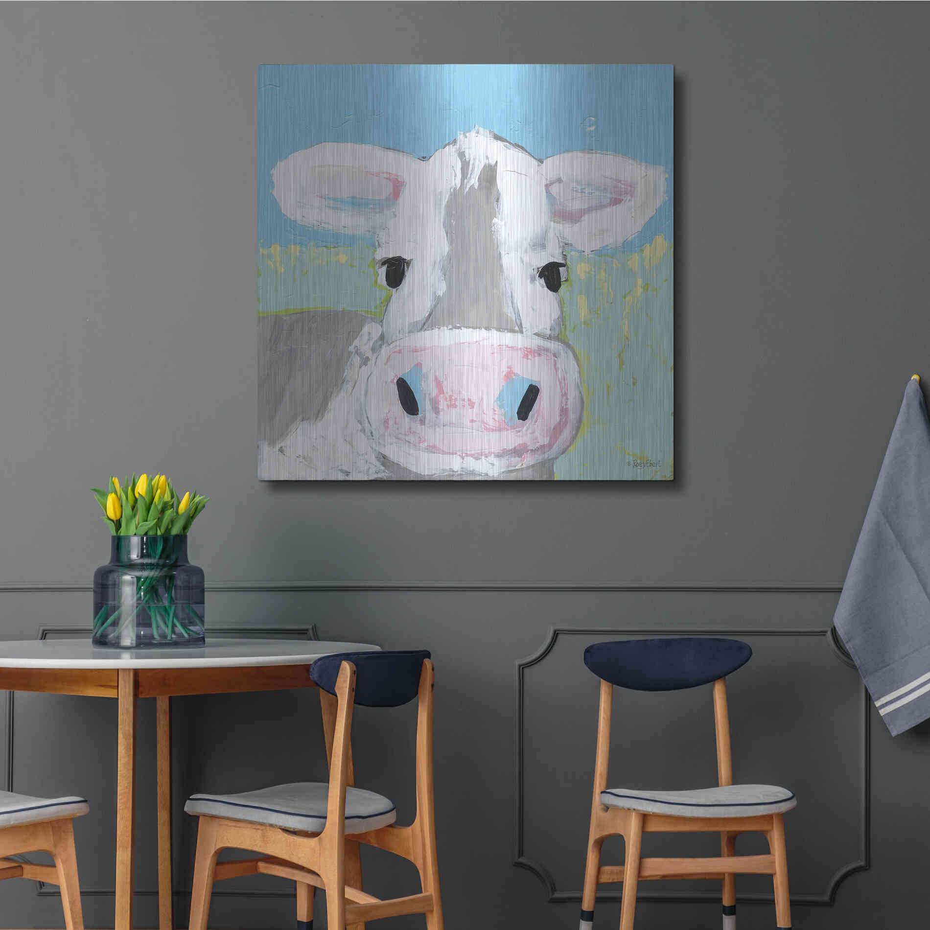 Luxe Metal Art 'Moo' by Roey Ebert, Metal Wall Art,36x36