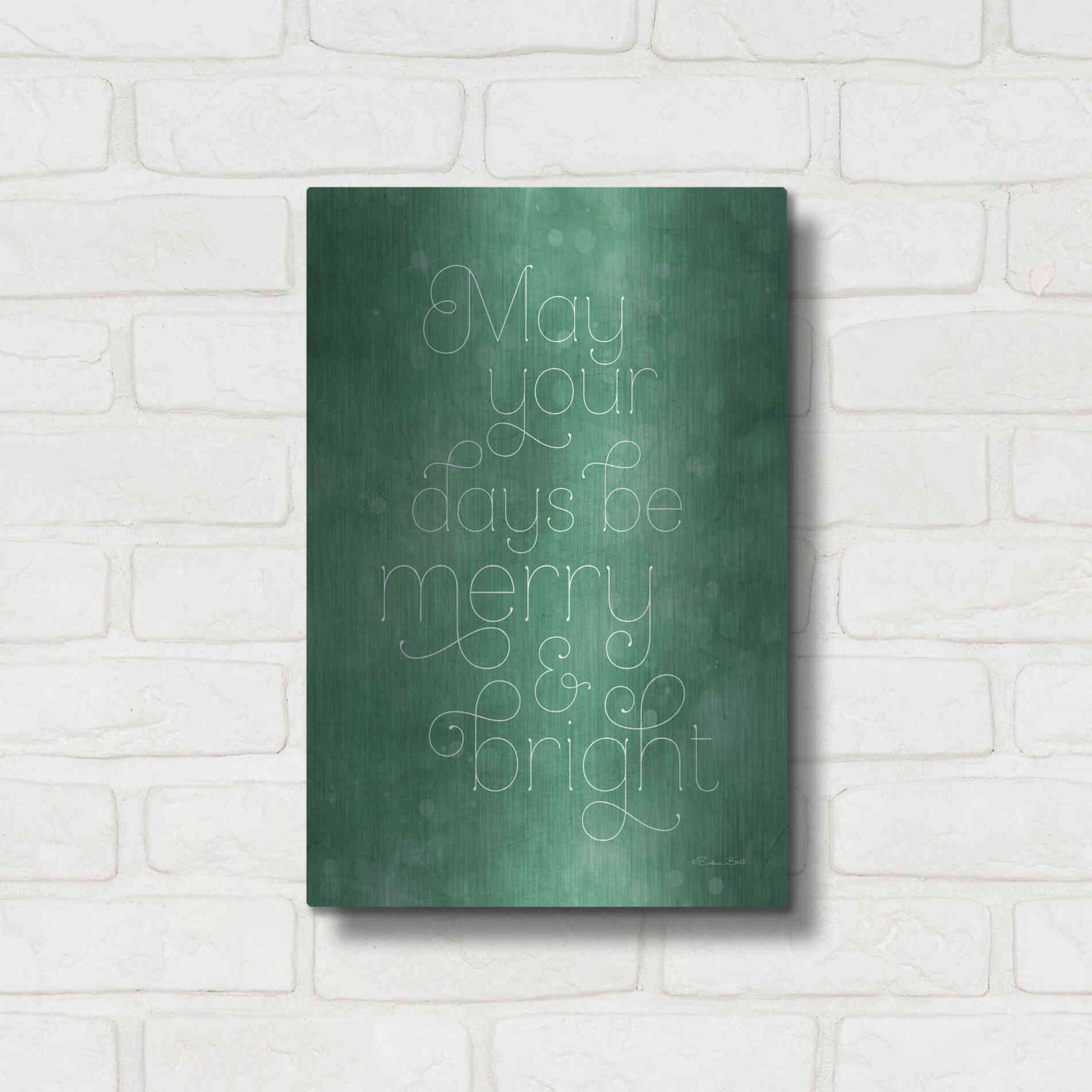 Luxe Metal Art 'Merry & Bright Green' by Susan Ball, Metal Wall Art,12x16