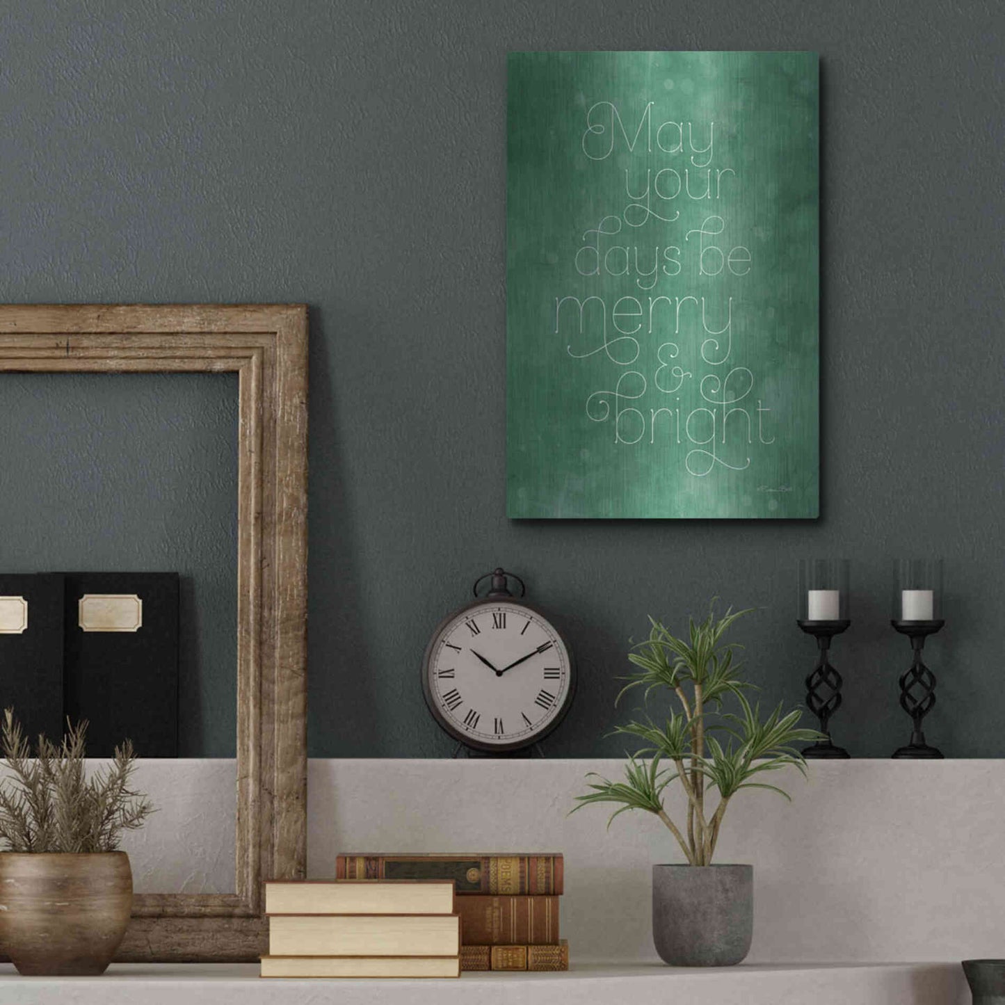 Luxe Metal Art 'Merry & Bright Green' by Susan Ball, Metal Wall Art,12x16