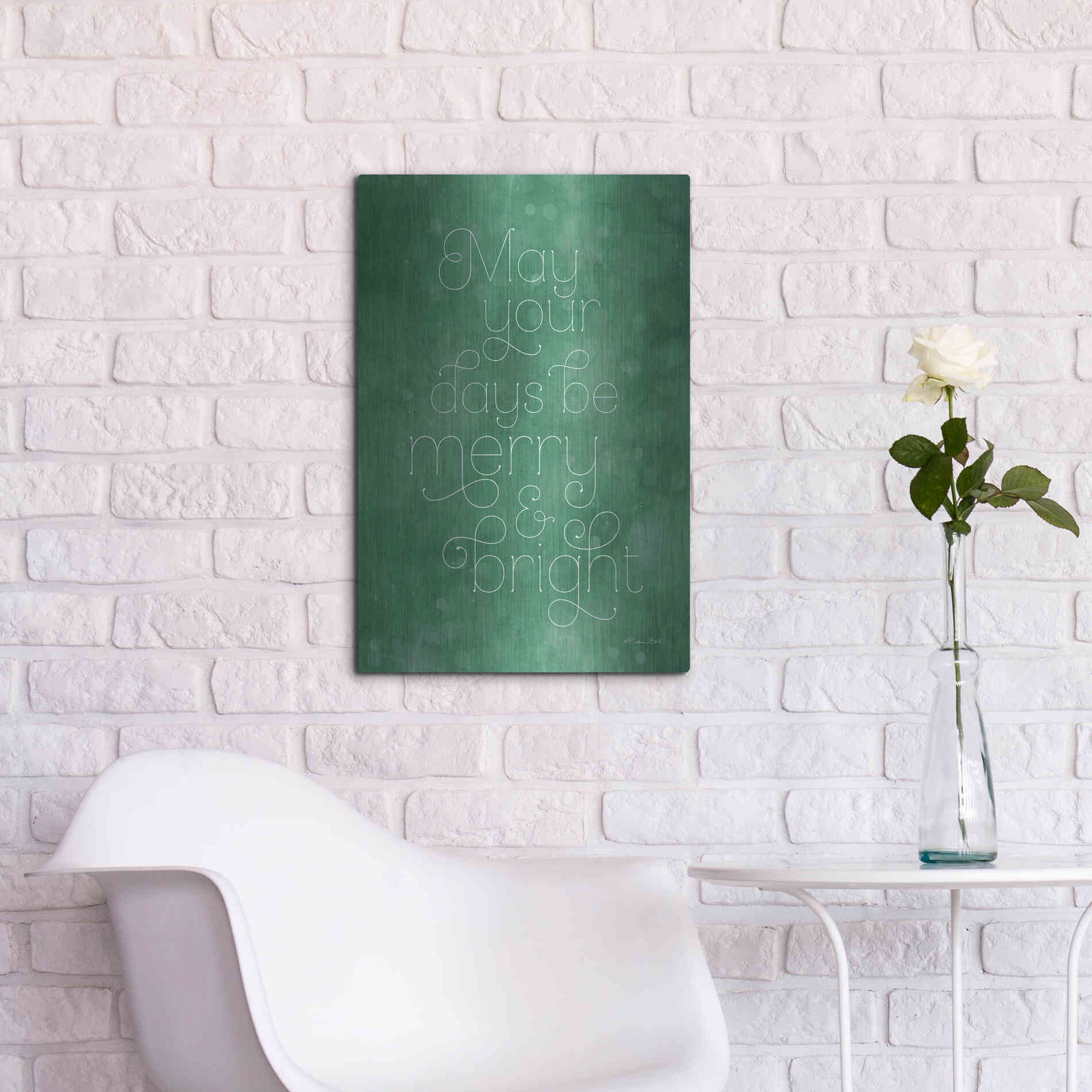 Luxe Metal Art 'Merry & Bright Green' by Susan Ball, Metal Wall Art,16x24