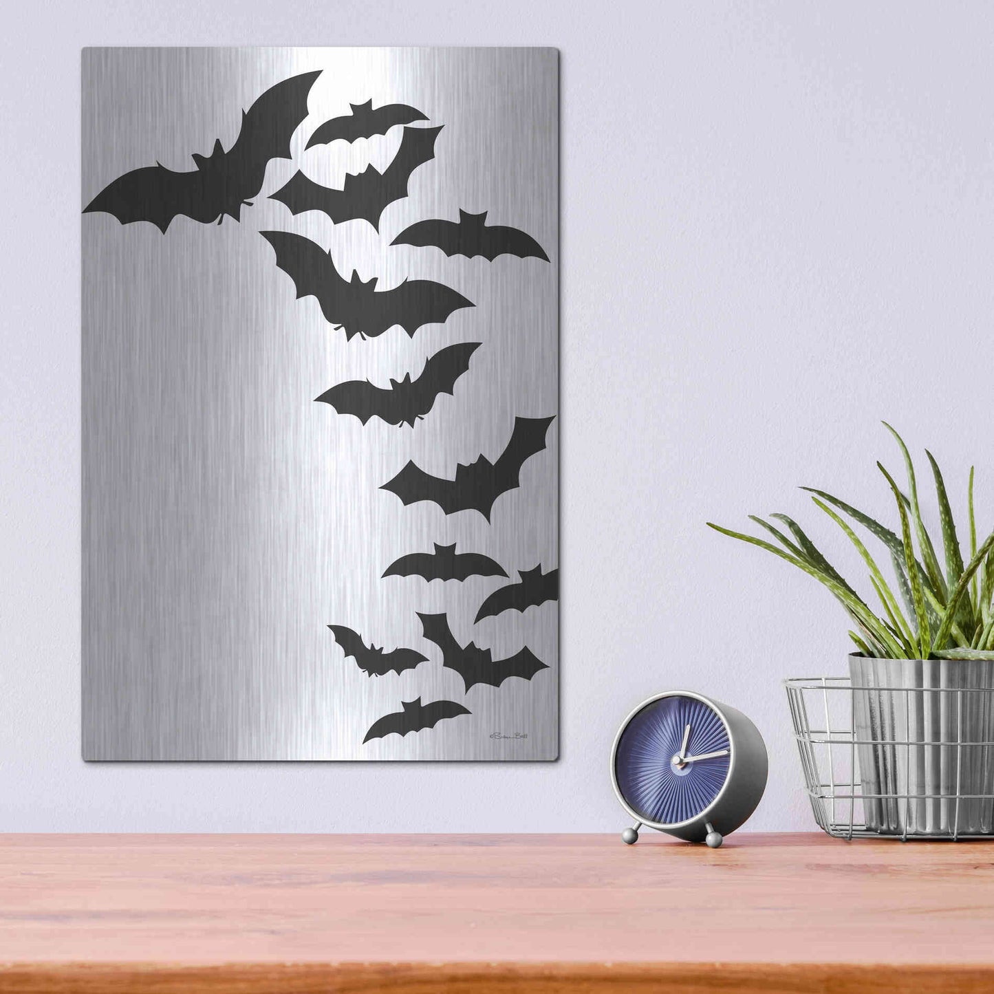 Luxe Metal Art 'Flock of Bats' by Susan Ball, Metal Wall Art,12x16