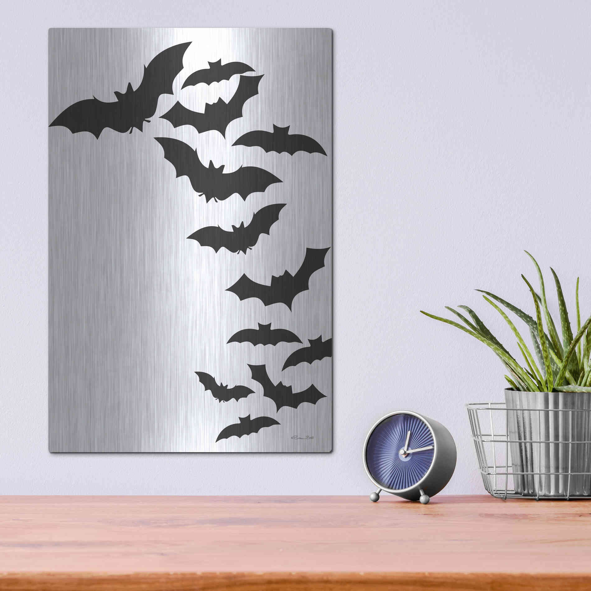 Luxe Metal Art 'Flock of Bats' by Susan Ball, Metal Wall Art,12x16