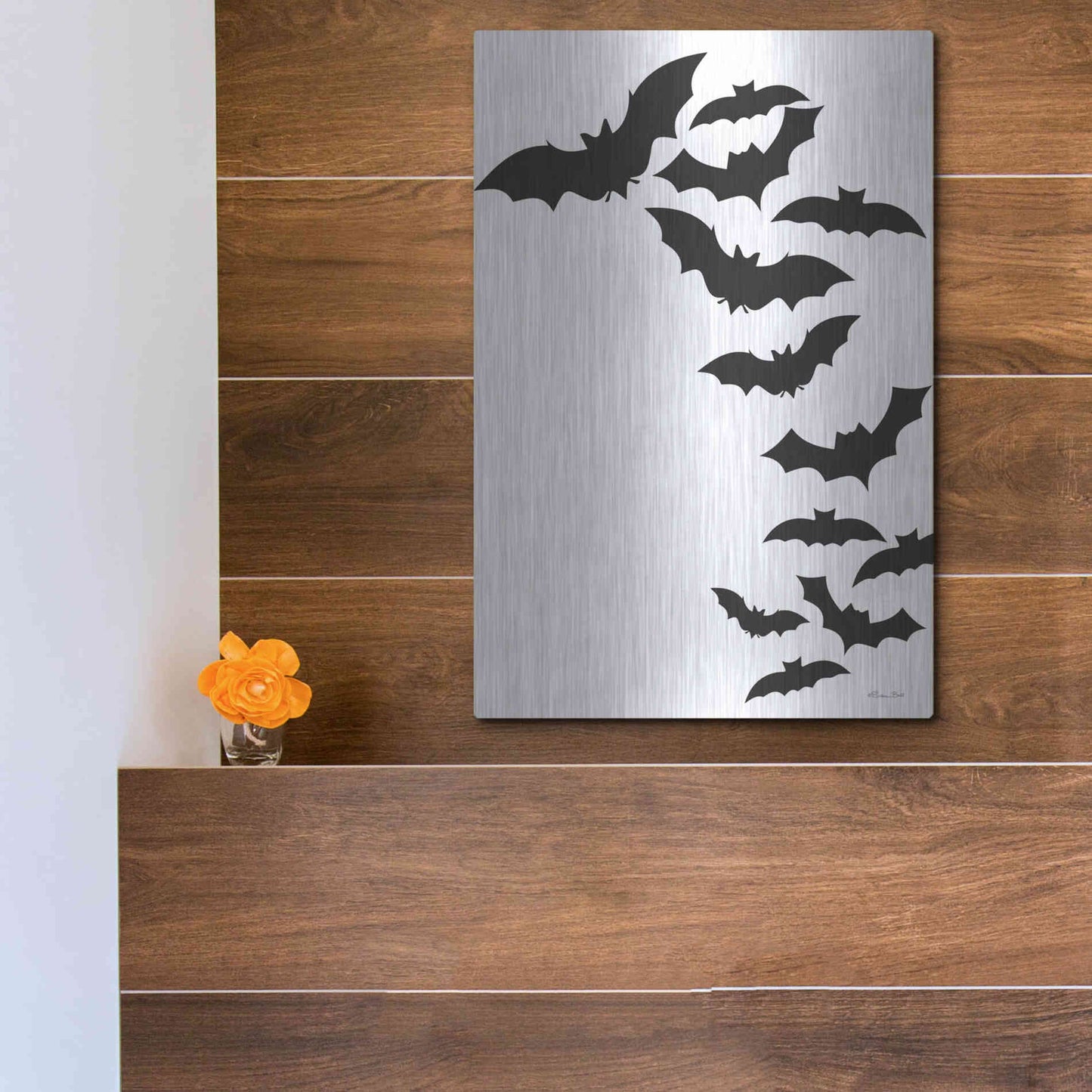 Luxe Metal Art 'Flock of Bats' by Susan Ball, Metal Wall Art,12x16