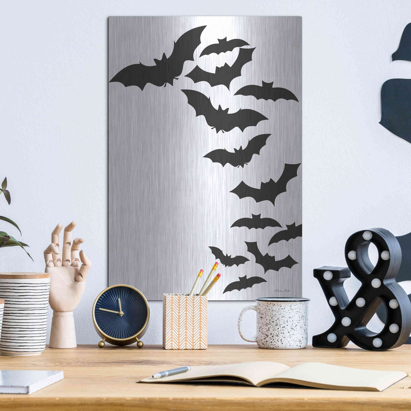 Luxe Metal Art 'Flock of Bats' by Susan Ball, Metal Wall Art,12x16