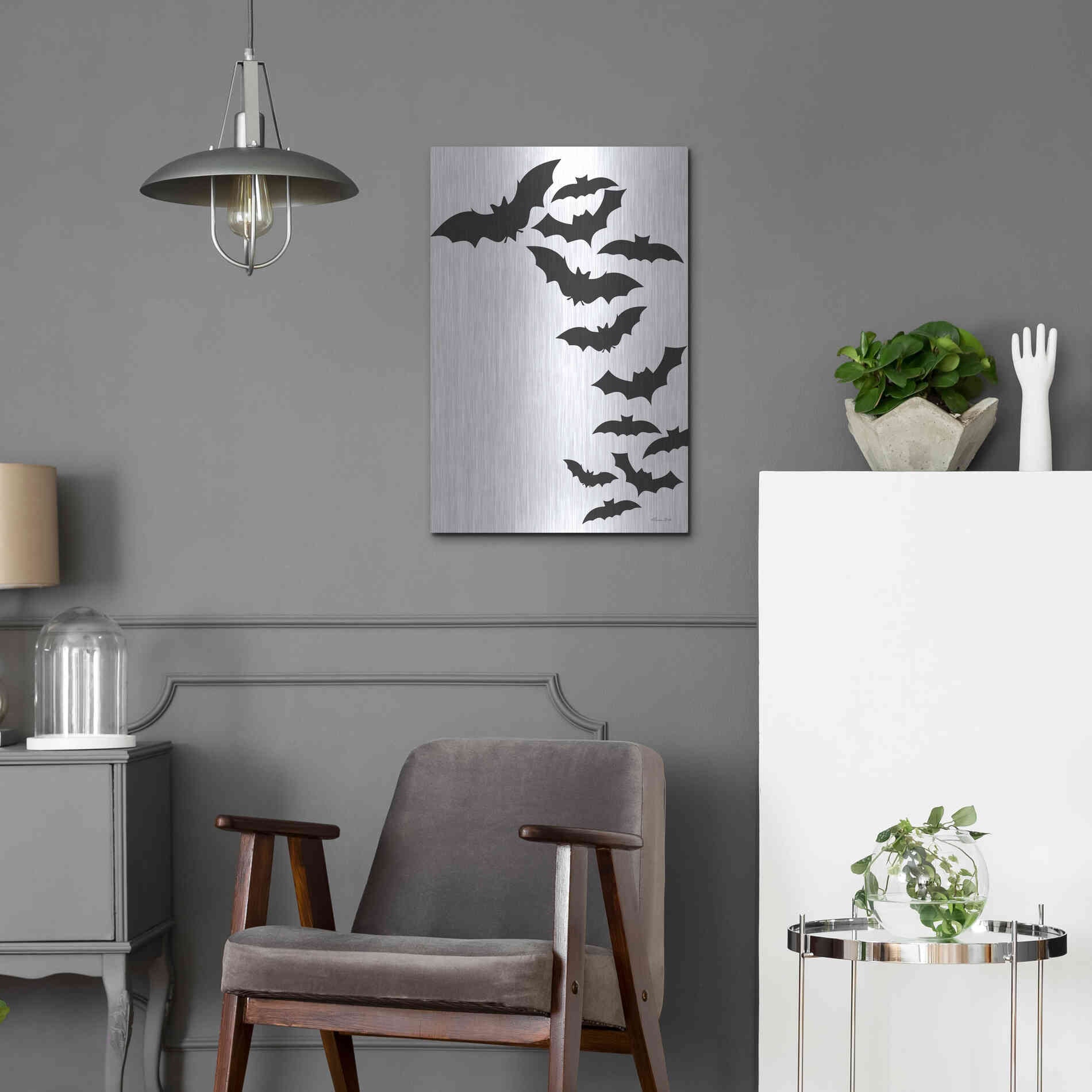 Luxe Metal Art 'Flock of Bats' by Susan Ball, Metal Wall Art,16x24