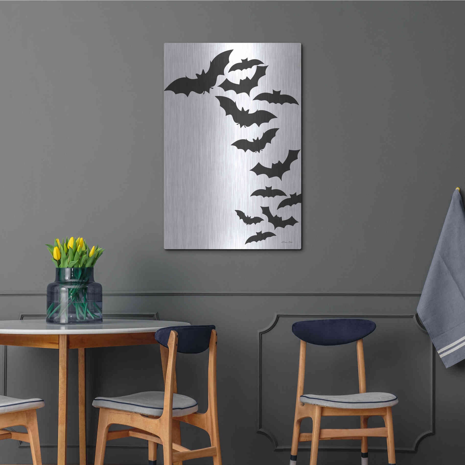 Luxe Metal Art 'Flock of Bats' by Susan Ball, Metal Wall Art,24x36
