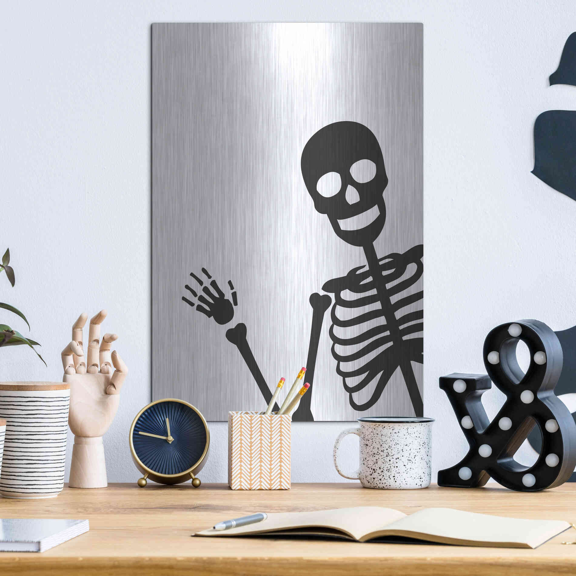 Luxe Metal Art 'Peek-a-boo Skeleton' by Susan Ball, Metal Wall Art,12x16