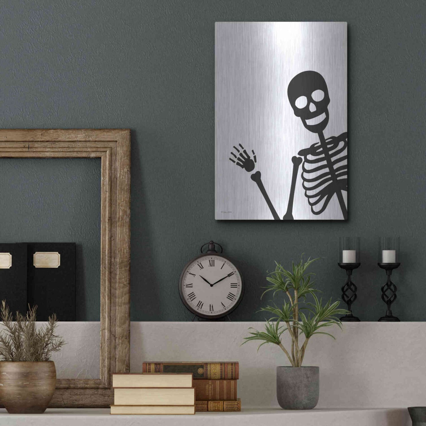 Luxe Metal Art 'Peek-a-boo Skeleton' by Susan Ball, Metal Wall Art,12x16