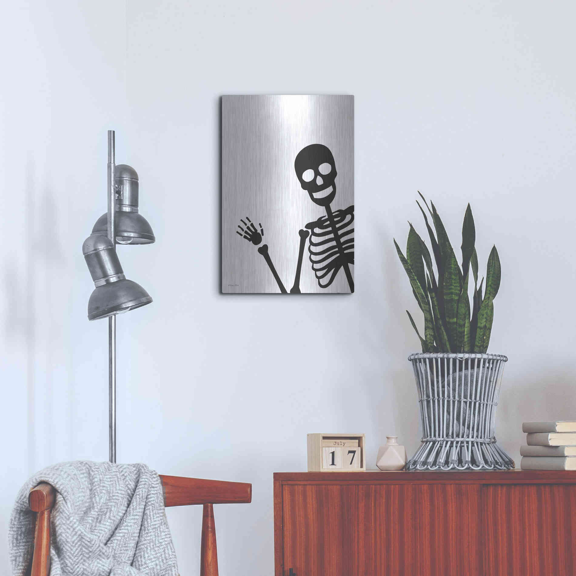 Luxe Metal Art 'Peek-a-boo Skeleton' by Susan Ball, Metal Wall Art,16x24
